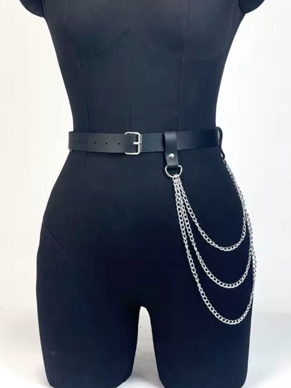 Women Black PU Leather Waist Chain Harness